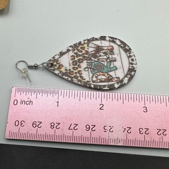 3/$30 Just Pray Earrings Vinyl Animal Print Leopard Western Boho Faith 2.5" - Picture 5 of 7